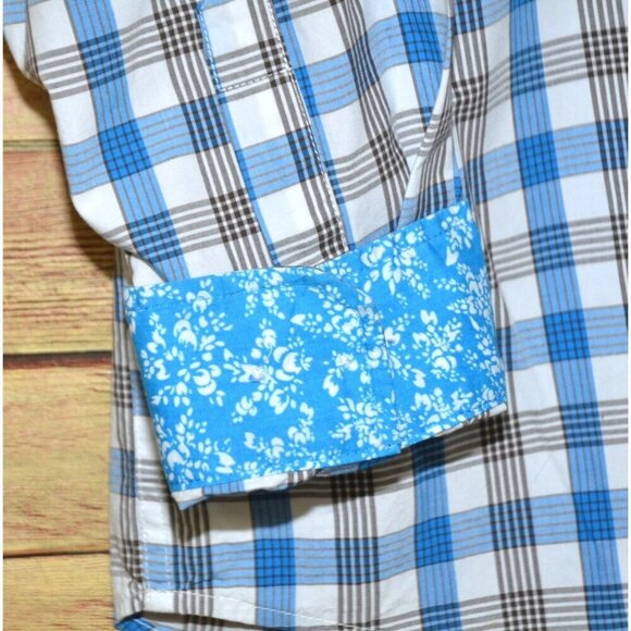 Cinch Men's L Blue Plaid Button Front Western Shirt Contrast Cuffs Cotton Cowboy - Picture 2 of 10